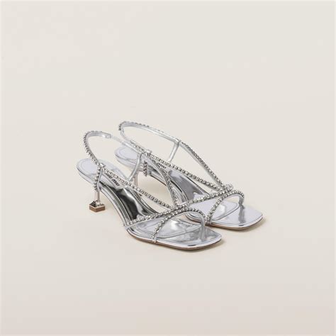 miu miu silver sandal|Silver Metallic Leather Sandals .